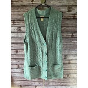 LL Bean Women's Sleeveless Button-Down Sweater Vest Size XL Green Pockets